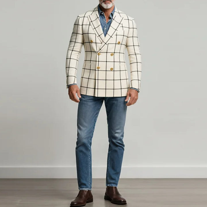 Herren karo Strukturblazer mit doppelter Knopfleiste und edlen Details Echoarchiv
