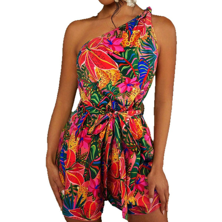 Damen Ein Schulter Playsuit mit floralem Muster und Taillengürtel Echo Archiv