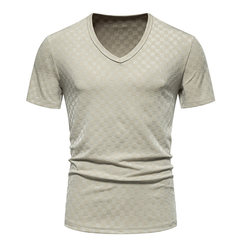 Herren V-Ausschnitt T-Shirt mit strukturiertem Muster Echoarchiv