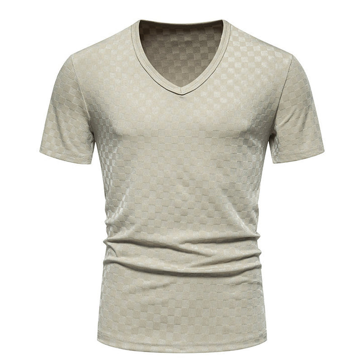 Herren V-Ausschnitt T-Shirt mit strukturiertem Muster Echoarchiv