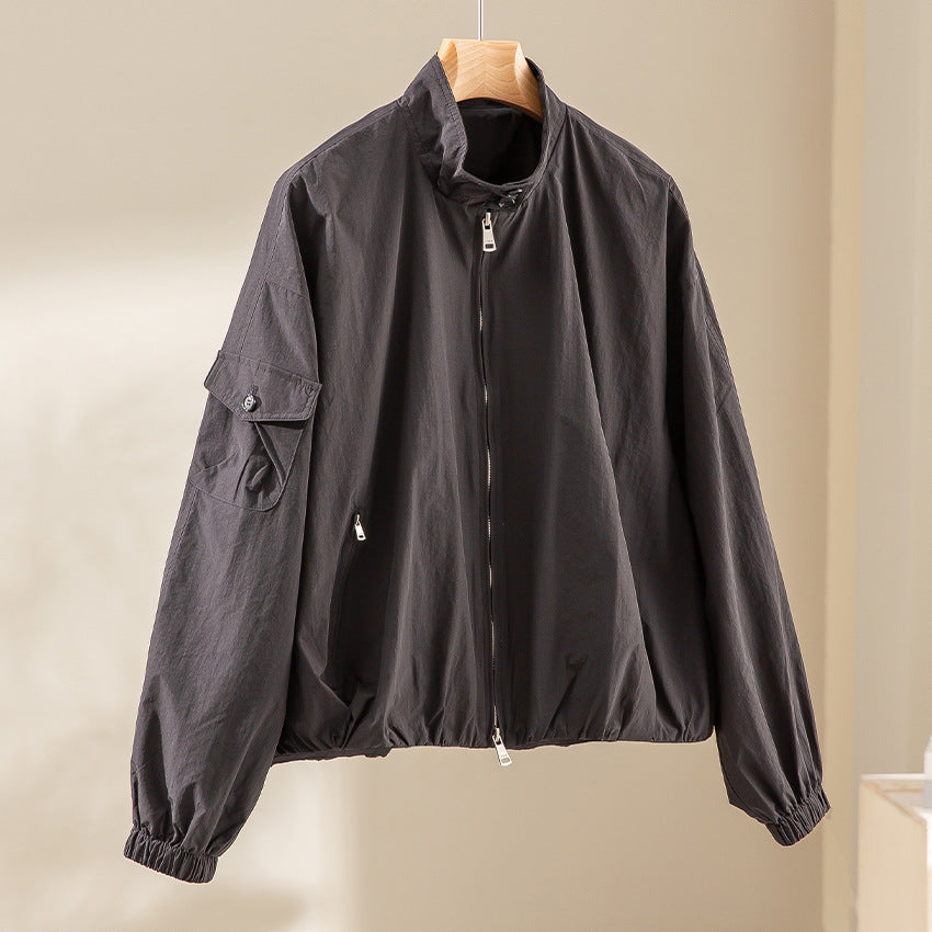 Damen Kurze technische Bomberjacke im Oversize‑Stil mit Ärmeltasche und Zwei‑Wege‑Reißverschluss Echoarchiv
