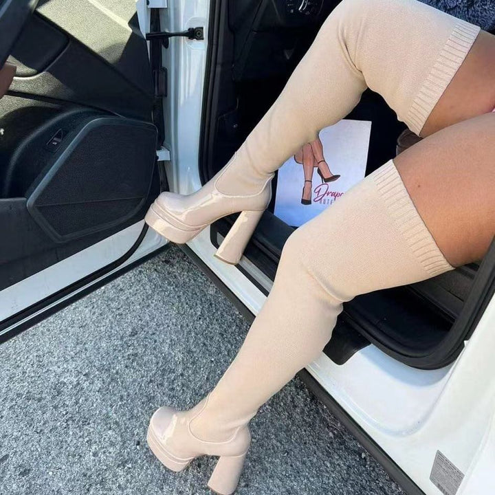 Damen Overknee-Stiefel mit plateau-sohle und elastischer Schaftkonstruktion Echoarchiv