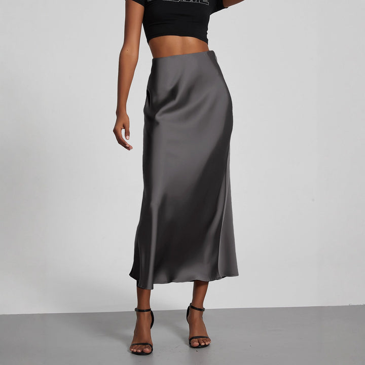 Damen Stilvolle Satin-Stretchrock mit hohem Bund und fließendem Schnitt Echoarchiv