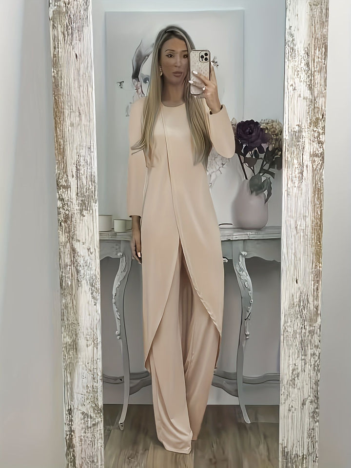 Damen Elegantes Maxikleid mit Wickeloptik, asymmetrischer Drapierung und vorderem Schlitz Echoarchiv