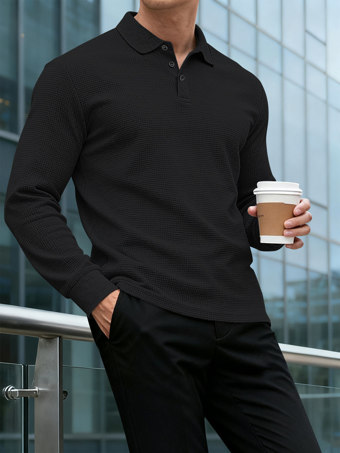 Herren Langarm Polo-Shirt mit strukturiertem Design – Cavello