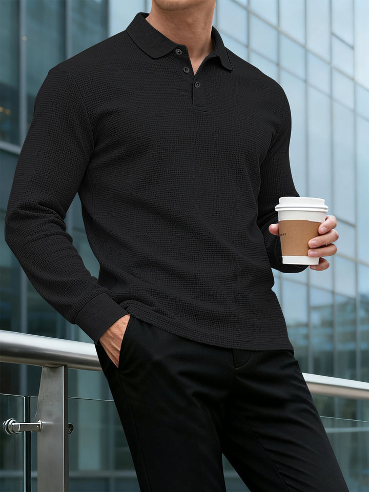 Herren Langarm Polo-Shirt mit strukturiertem Design Echoarchiv