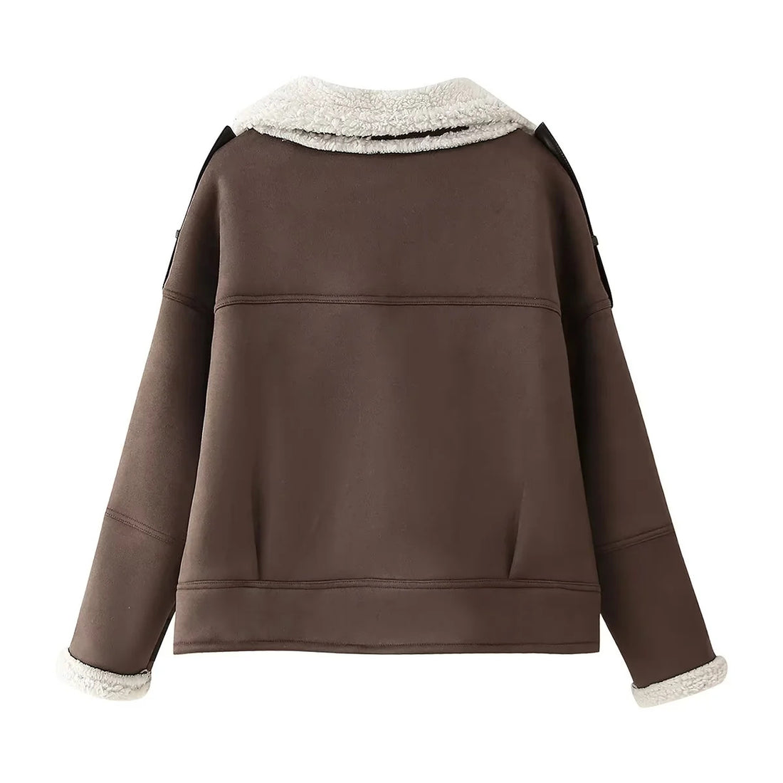 Damen kurze Fliegerjacke im Aviator‑Look mit Teddyfutter, großem Schalkragen und verstellbaren Manschetten – Célinea
