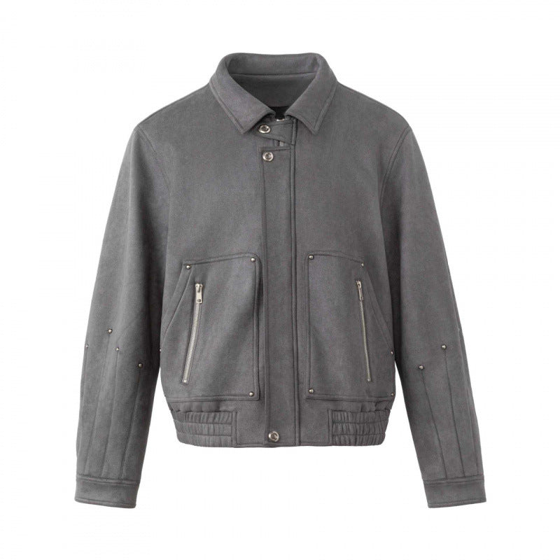 Herren Kurz geschnittener kastiger Blouson im Veloursleder‑Look mit aufgesetzten Reißverschluss‑Taschen und Metalldetail Echo Archiv