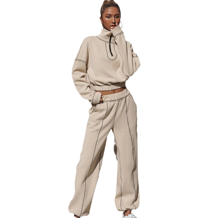 Damen kurzes Sweatshirt mit halbem Reißverschluss und elastischem Saum – Auréline