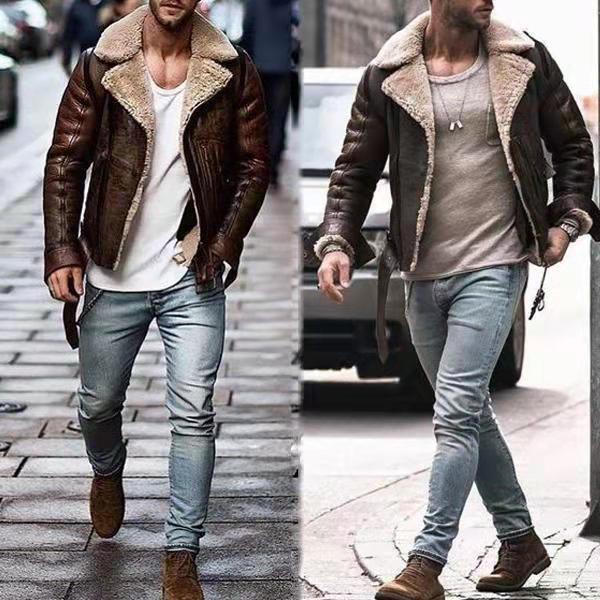 Herren Lederjacke mit schickem Kunstfellkragen Echoarchiv
