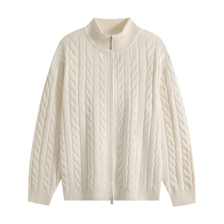 Herren Grobgestrickter Reißverschluss-Cardigan mit Zopfmuster, Stehkragen und Oversize-Schnitt Echoarchiv