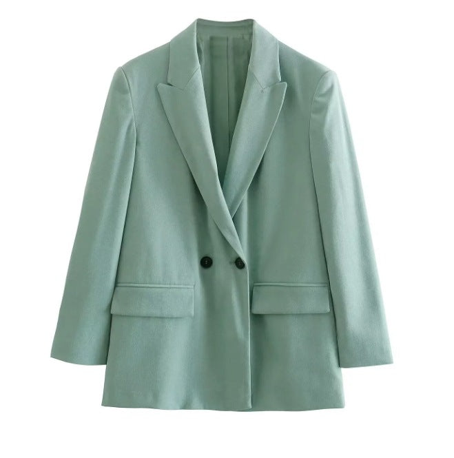 Damen 100+ geradliniger Longline Blazer mit Reverskragen, doppelreihiger Optik und Pattentaschen Echo Archiv
