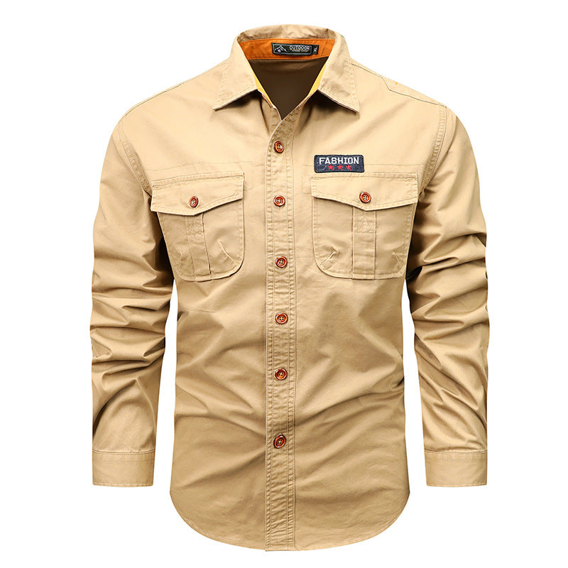 Men's utility long-sleeve cotton work shirt with dual chest pockets – Arvello