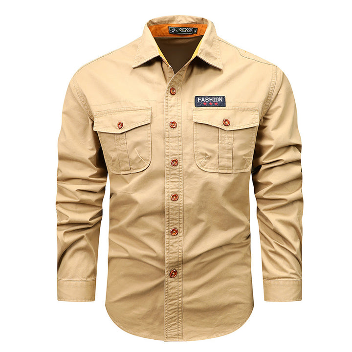 Men's utility long-sleeve cotton work shirt with dual chest pockets – Arvello