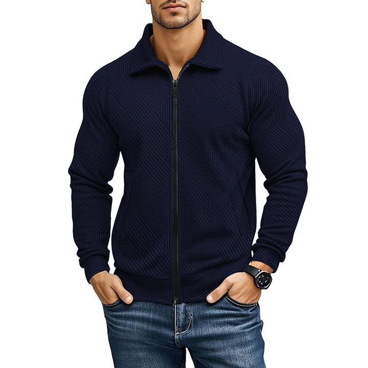 Herren Strickjacke mit strukturiertem Design und sportlichem Kragen Echoarchiv