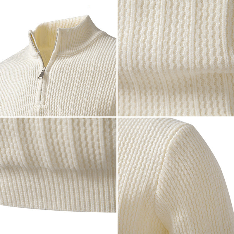Herren nan feinstrukturierter Halbzip-Pullover mit Stehkragen, geripptem Strukturstrick und schmaler Passform Echo Archiv