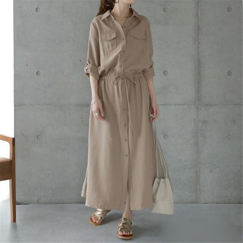 Damen nan langes Hemdkleid mit Tunnelzugtaillierung und aufgesetzten Brusttaschen Echo Archiv