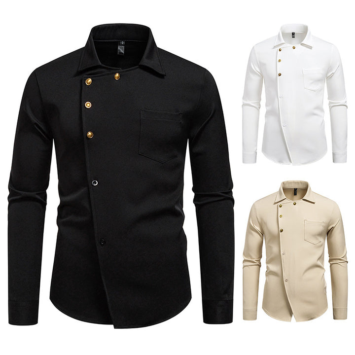 Herren elegantes Hemd mit asymmetrischem Schnitt und goldenen Knöpfen Echoarchiv