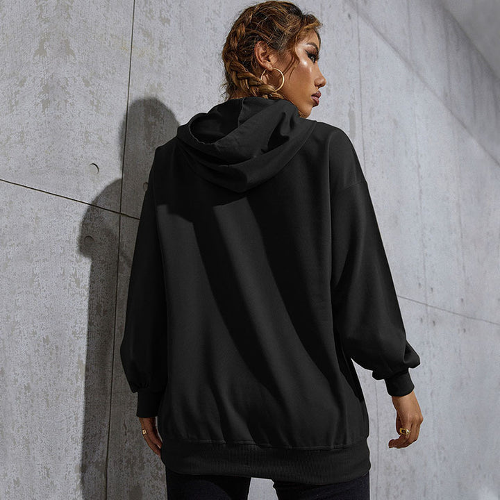 Damen Oversize-Kapuzenpullover mit Herz-EKG‑Print und Kängurutasche Echoarchiv