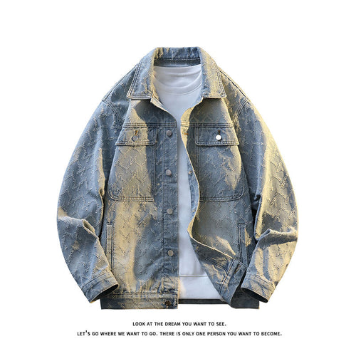 Herren Oversize-Jeansjacke mit gestepptem Allover‑Muster und Brusttaschen Echo Archiv