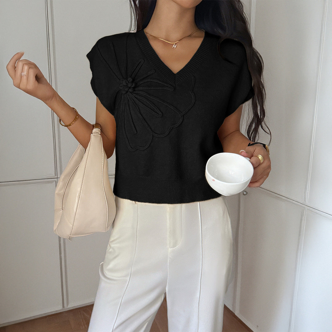 Damen V-Ausschnitt Strickoberteil mit floralem Relieffinish Echo Archiv