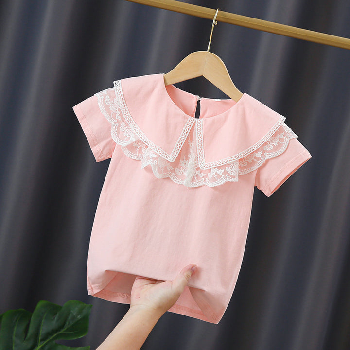 Mädchen Bluse mit elegantem Spitzenkragen und verspielten Rüschen Echo Archiv