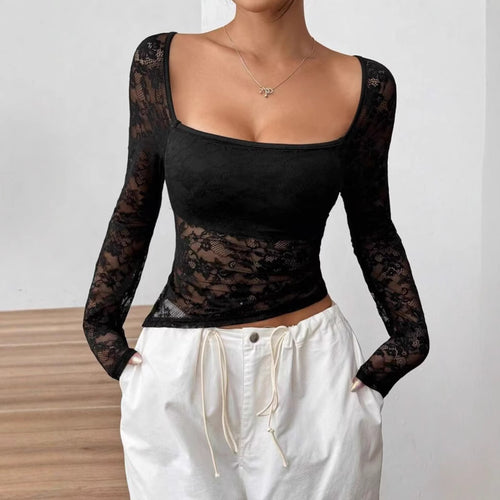 Damen Elegantes Langarm-Top aus Spitze Echo Archiv