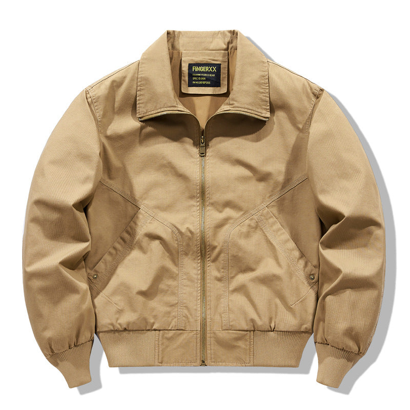 Men's zip-front collared micro-ripstop bomber with angled seam hand pockets and elasticated cuff hem – Brevano