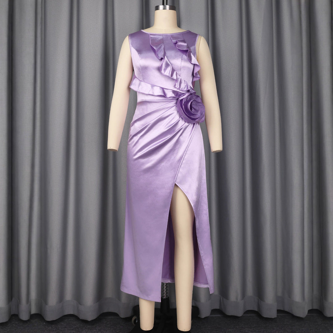 Damen Elegantes Satin Abendkleid mit Rüschendetails und seitlichem Schlitz Echo Archiv