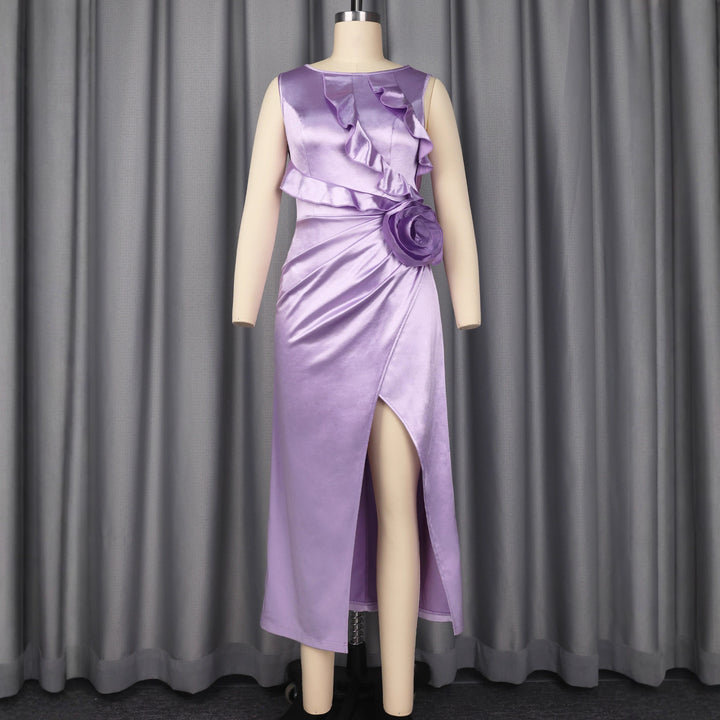 Damen Elegantes Satin Abendkleid mit Rüschendetails und seitlichem Schlitz Echo Archiv