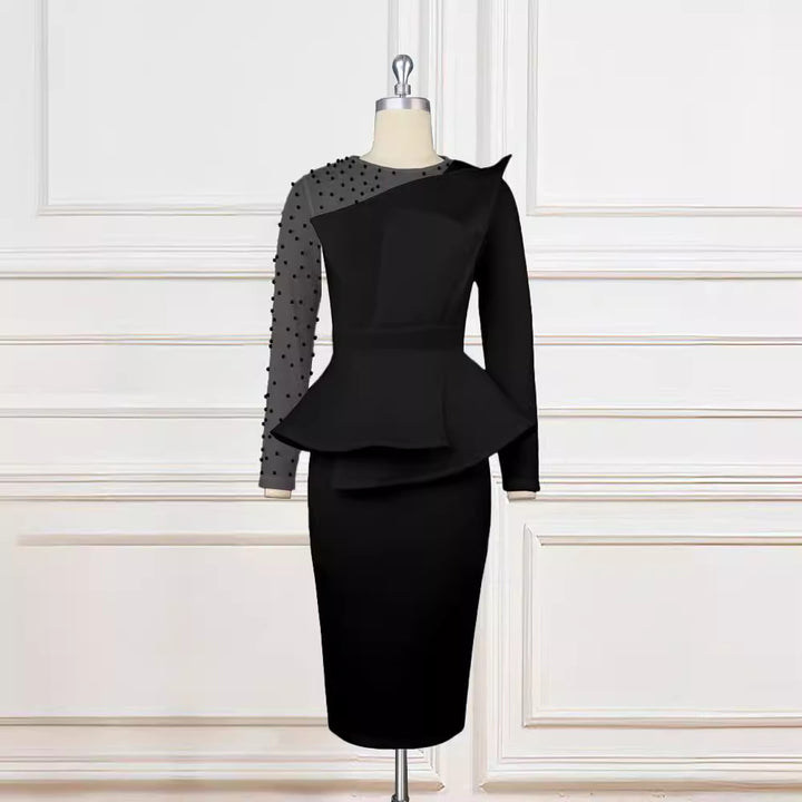 Damen Etuikleid mit transparenten Puffärmeln und dekorativem Peplum Echo Archiv
