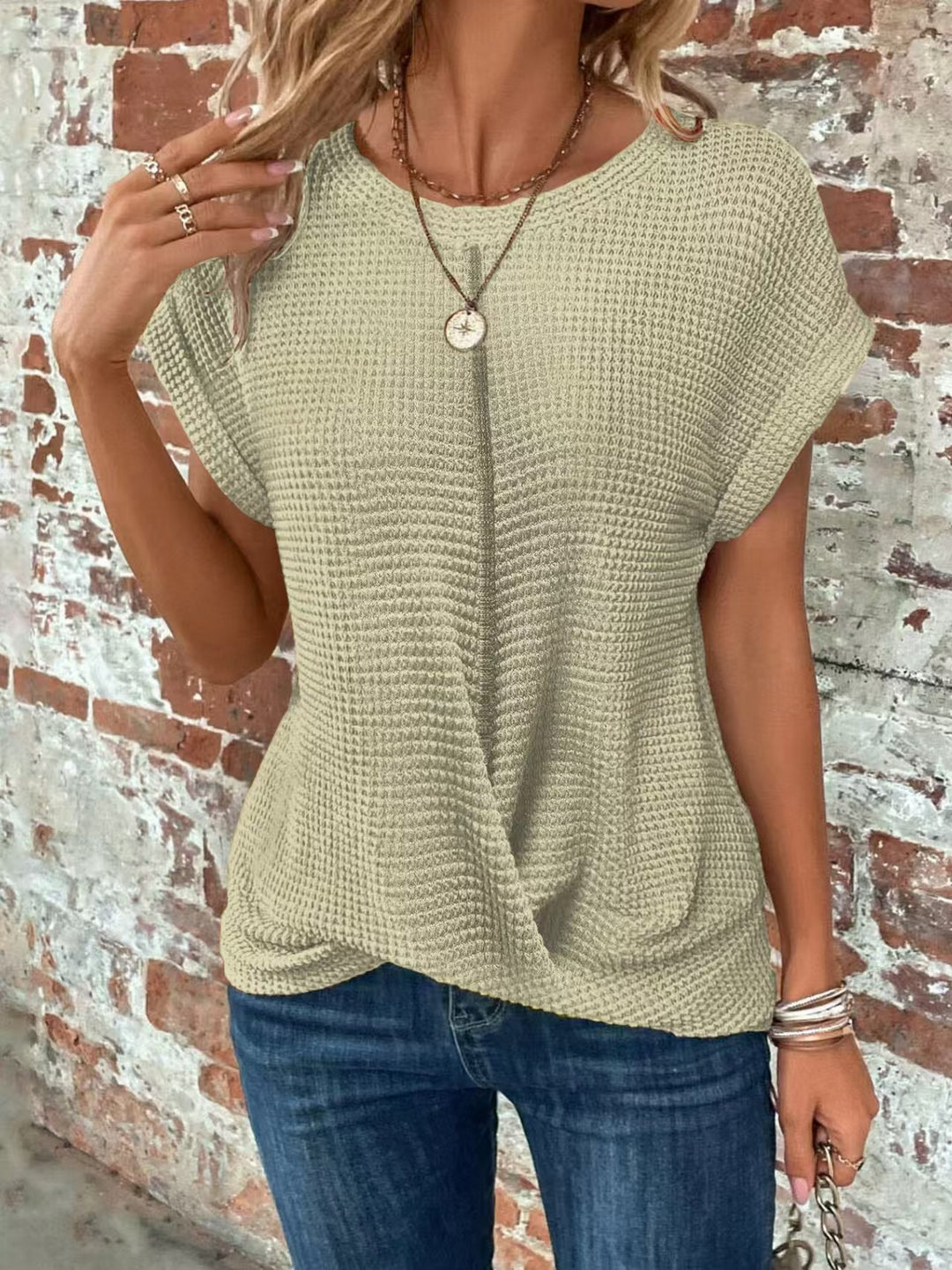Damen lässiges Waffelpullover mit weichem Stoff und eleganten Ärmeln Echo Archiv