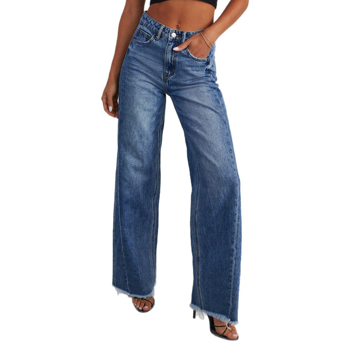 Damen nan hochgeschnittene Wide-Leg-Jeans mit rohem Fransensaum und geradem Bein Echo Archiv