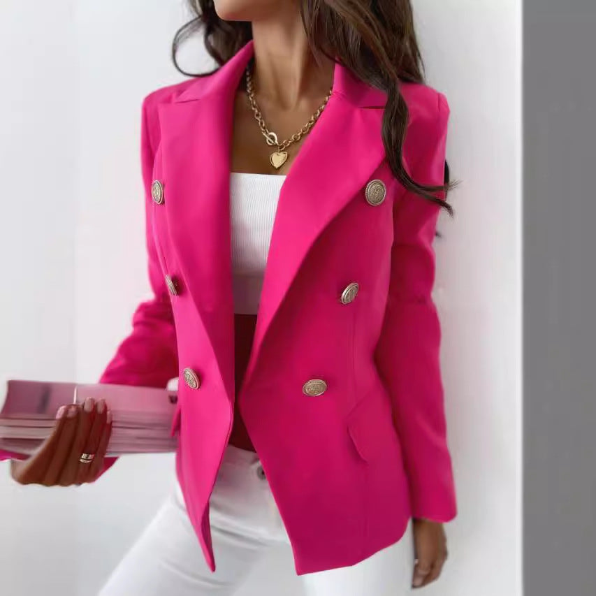 Damen nan Doppelreihiger Blazer mit Reverskragen, Strukturierter Passform und Zierknöpfen Echo Archiv