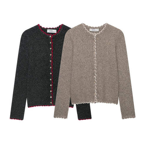 Damen Feinstrick-Cardigan mit Muschelkante und Perlmuttknöpfen Echoarchiv