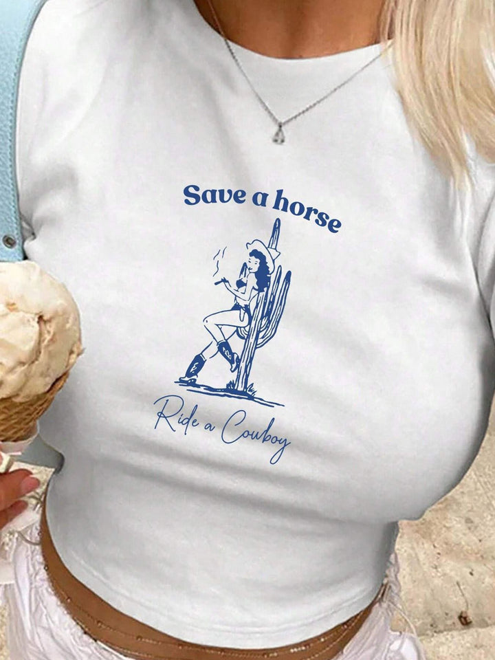 Damen Crop-T-Shirt mit kreativem Nostalgie-Druck und lässigem Schnitt Echo Archiv