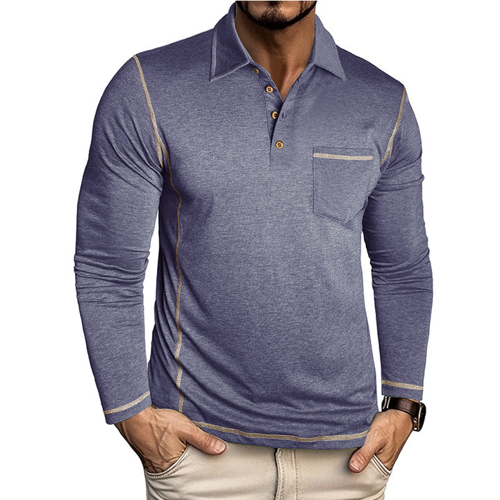 Herren Langarm-Poloshirt mit modischem Knopfdesign und Brusttasche Echoarchiv
