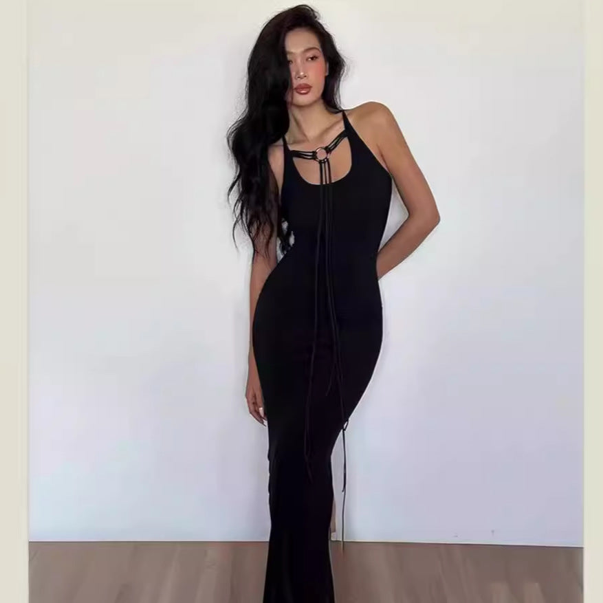 Damen elegantes Maxikleid mit verstellbaren Trägern und raffiniertem Ausschnitt Echo Archiv