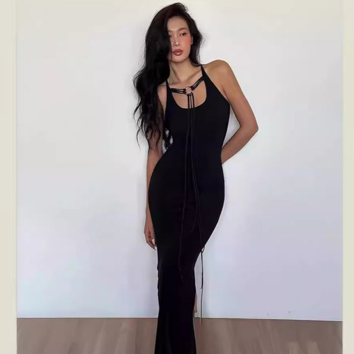 Damen elegantes Maxikleid mit verstellbaren Trägern und raffiniertem Ausschnitt Echo Archiv