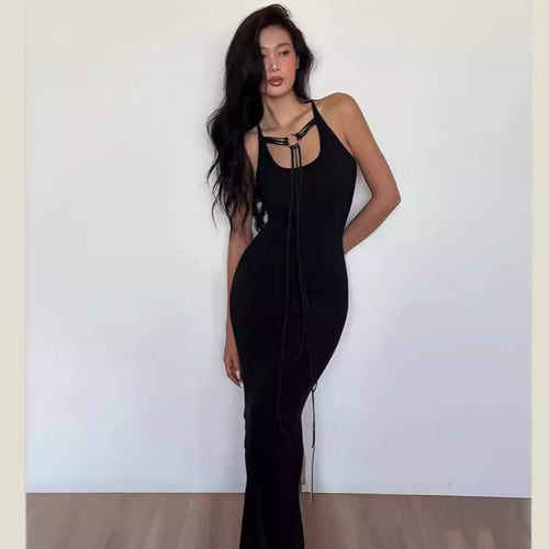 Damen elegantes Maxikleid mit verstellbaren Trägern und raffiniertem Ausschnitt Echo Archiv