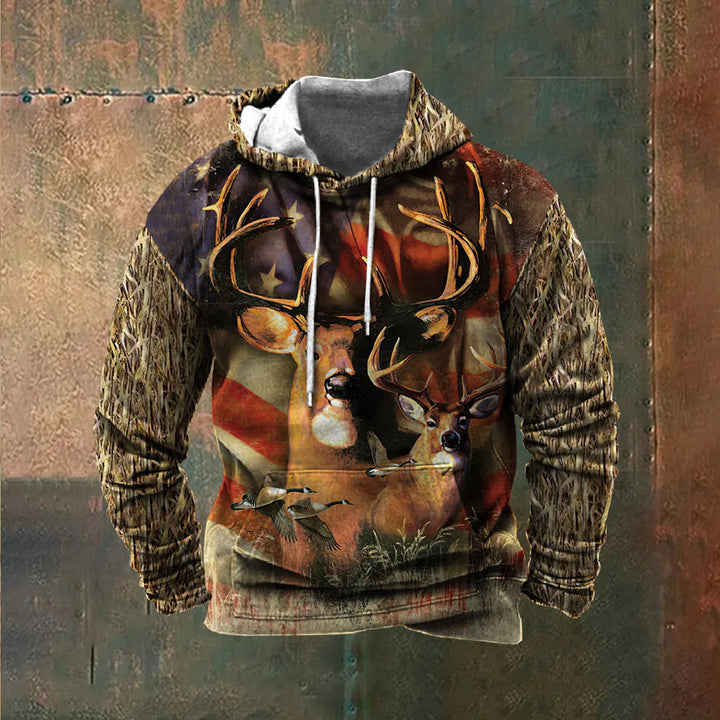 Herren Kapuzenpullover mit beeindruckendem Wildtier-Druck und patriotischen Akzenten Echoarchiv