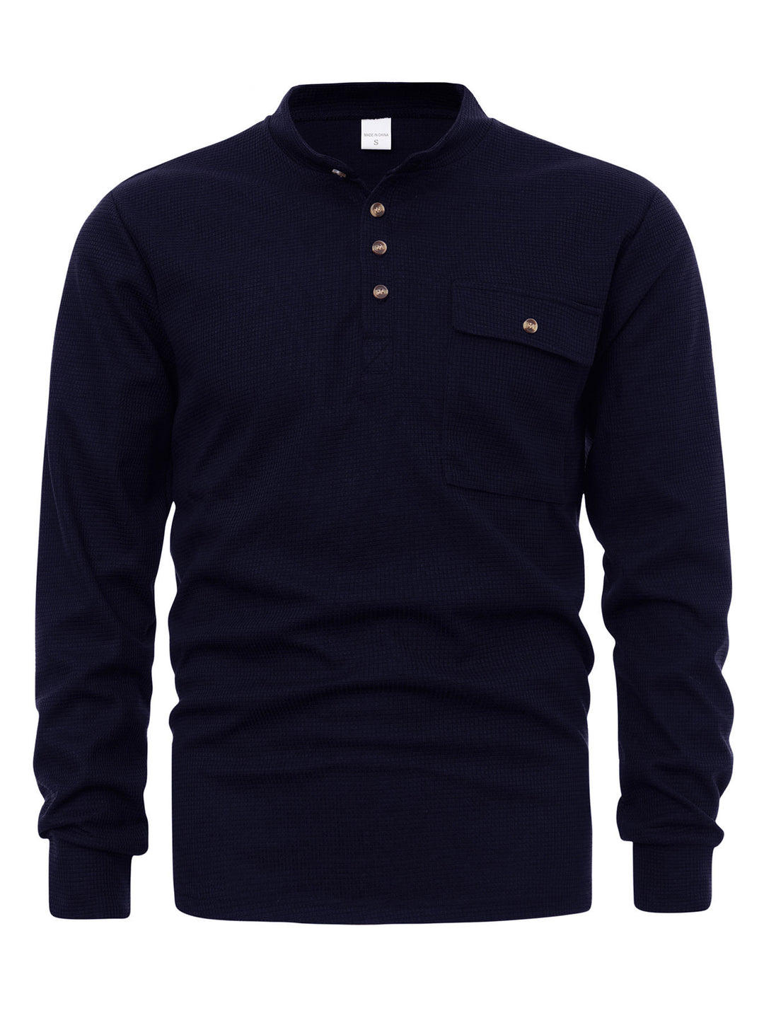 Herren Langarm-Henley-Shirt aus hochwertiger, strukturiertem Baumwolle Echoarchiv