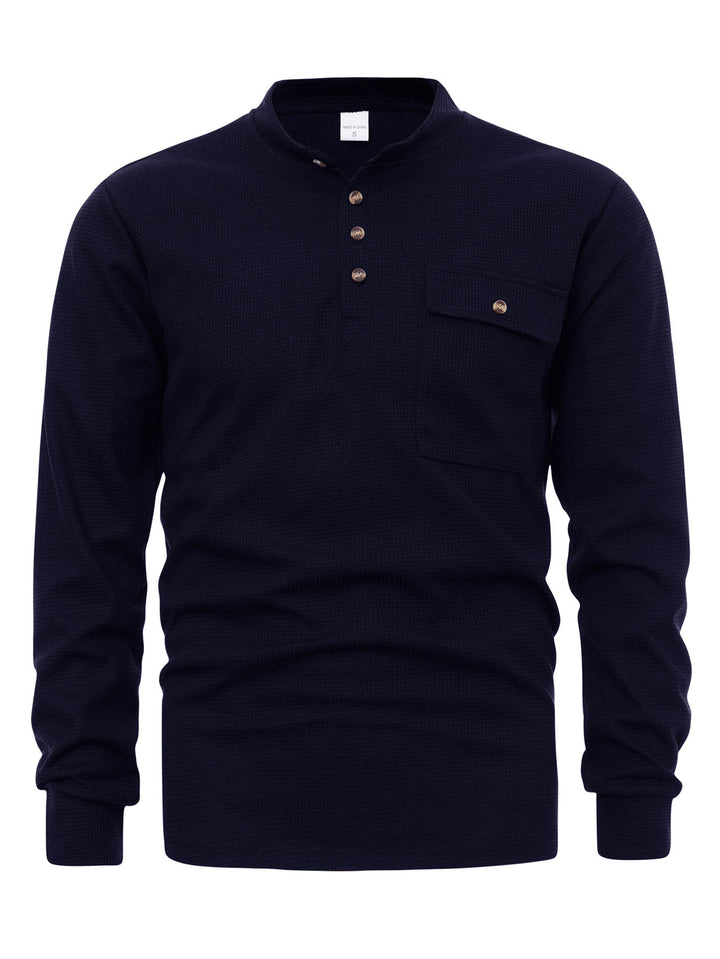 Herren Langarm-Henley-Shirt aus hochwertiger, strukturiertem Baumwolle Echoarchiv