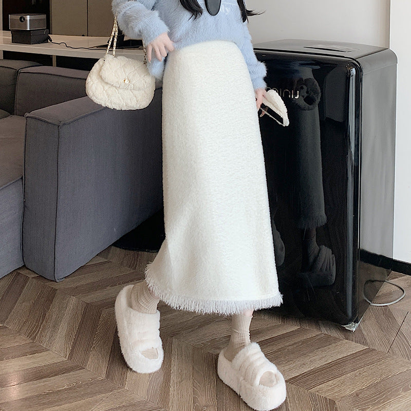 Damen Eleganter Strickmaxirock mit Fransendetails Echo Archiv