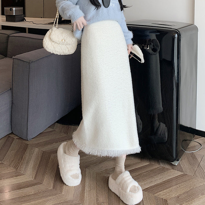 Damen Eleganter Strickmaxirock mit Fransendetails Echo Archiv