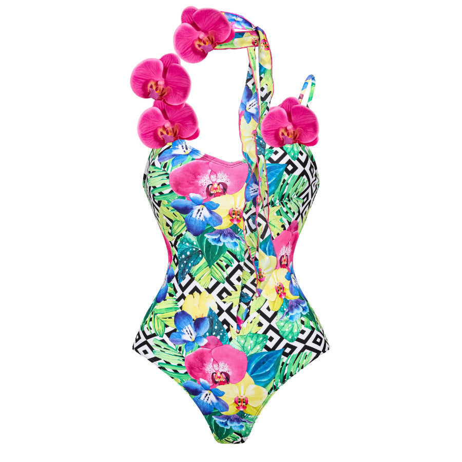 Damen Blumenmuster Badeanzug und Rock Set Echo Archiv
