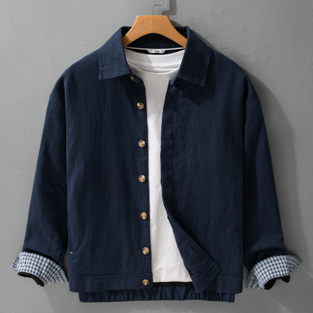 Herren Leichte Leinen-Überhemd-Jacke mit Hemdkragen und verdeckter Knopfleiste Echoarchiv