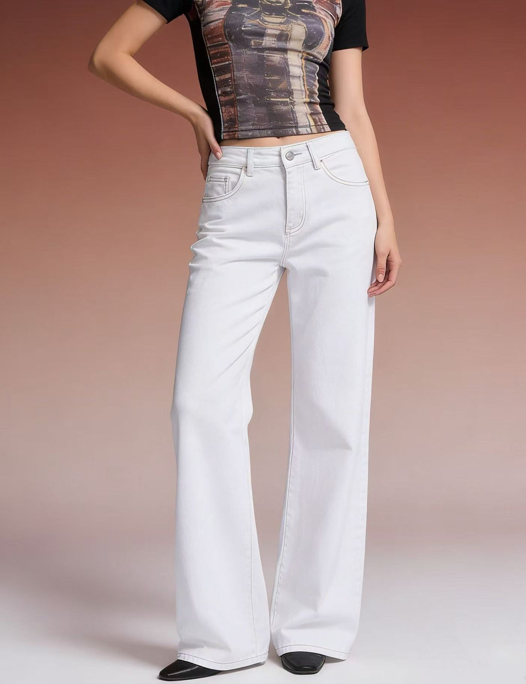 Damen weite Denim-Hose mit Vintage-Waschung und hoch geschnittenem Bund Echo Archiv