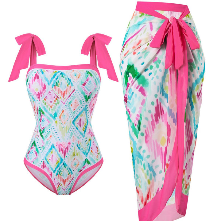 Damen Badeanzug mit floralem Design und transparentem Wickelrock Echo Archiv