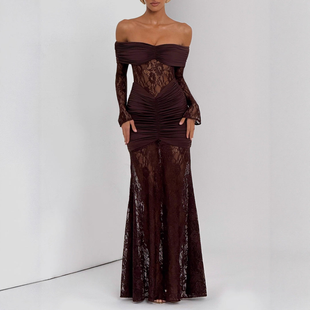 Damen Elegantes Spitzen-Maxikleid mit elegantem Off-Shoulder Design und Raffungen Echo Archiv